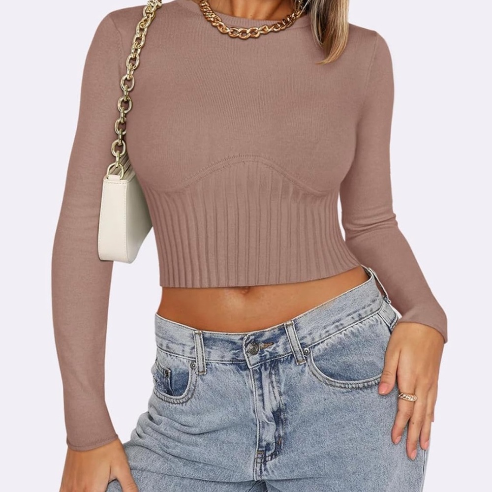 REORIA Ribbed Knit Cropped Sweater